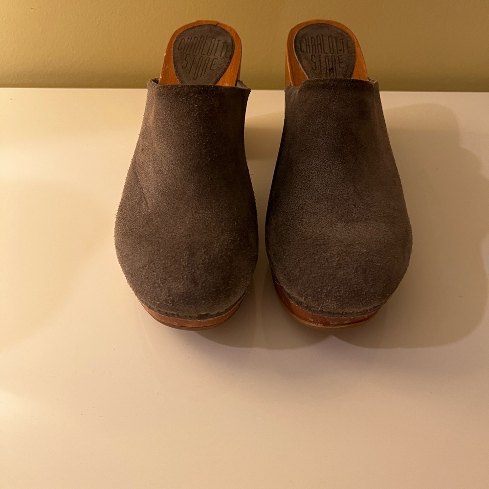 Charlotte Stone Taupe Suede Women's Clogs - Picture 3 of 10